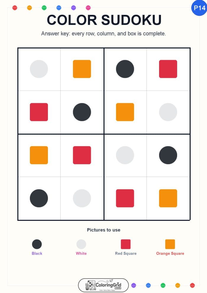Color Sudoku 4x4 Puzzle 014 - ANSWER