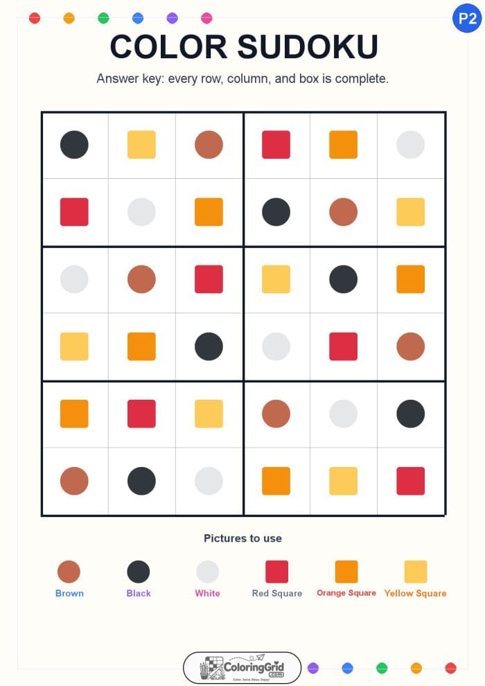 Color Sudoku 6x6 Puzzle 002 - ANSWER