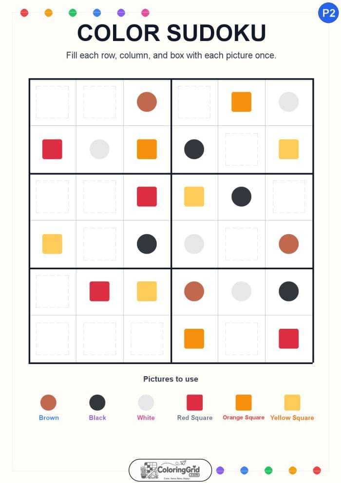 Color Sudoku 6x6 Puzzle 002