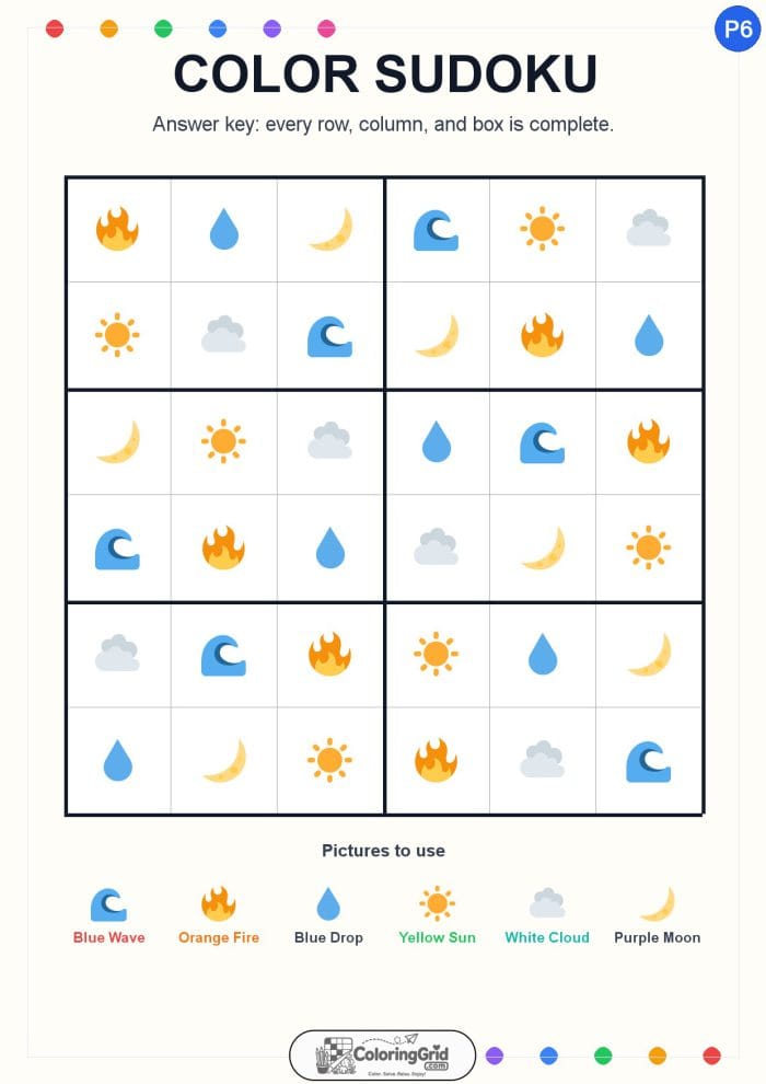 Color Sudoku 6x6 Puzzle 006 - ANSWER