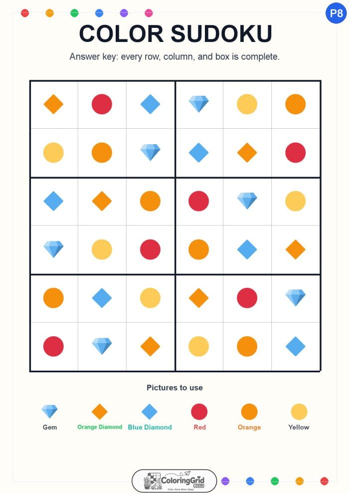 Color Sudoku 6x6 Puzzle 008 - ANSWER