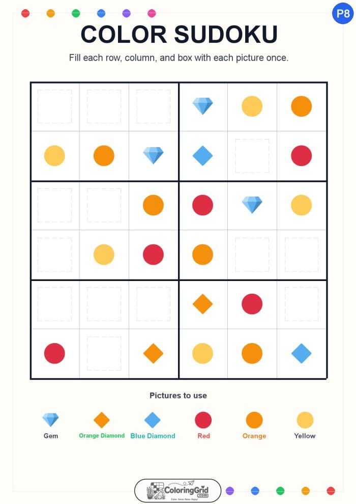 Color Sudoku 6x6 Puzzle 008