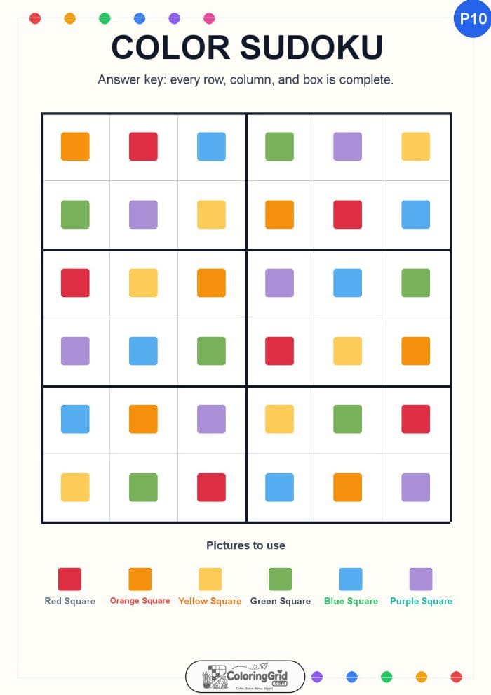 Color Sudoku 6x6 Puzzle 010 - ANSWER