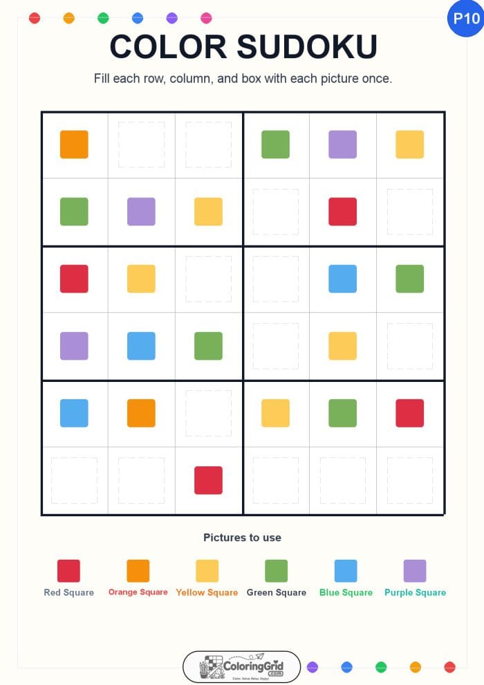 Color Sudoku 6x6 Puzzle 010