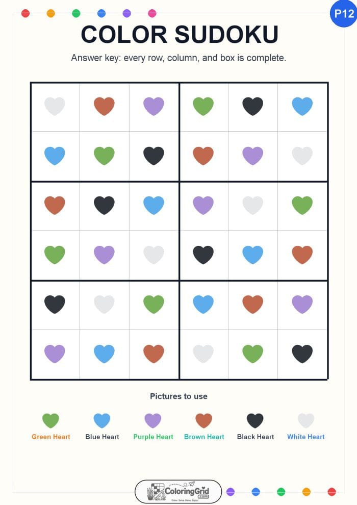 Color Sudoku 6x6 Puzzle 012 - ANSWER