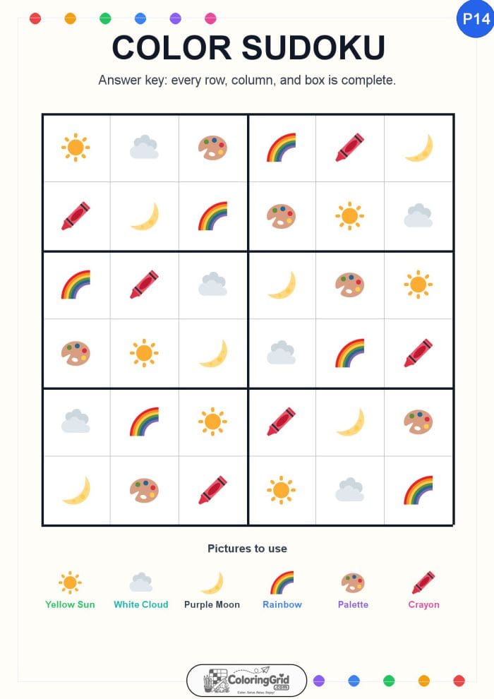 Color Sudoku 6x6 Puzzle 014 - ANSWER