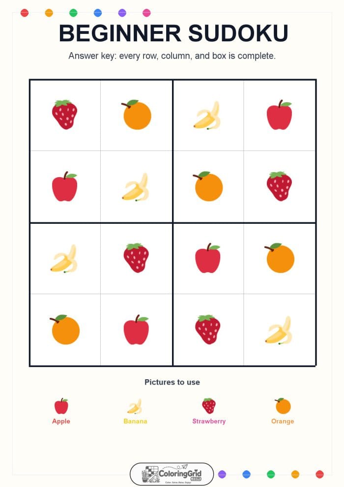 Beginner Sudoku 4x4 Puzzle 018 - ANSWER