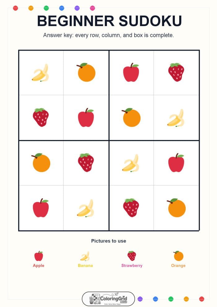 Beginner Sudoku 4x4 Puzzle 022 - ANSWER