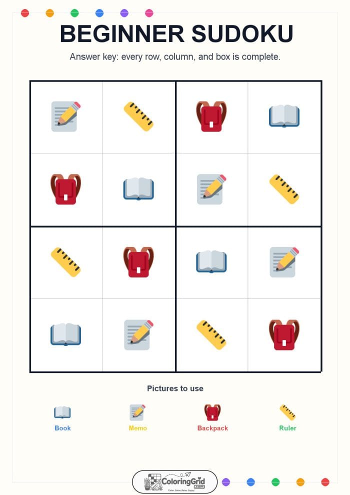 Beginner Sudoku 4x4 Puzzle 012 - ANSWER