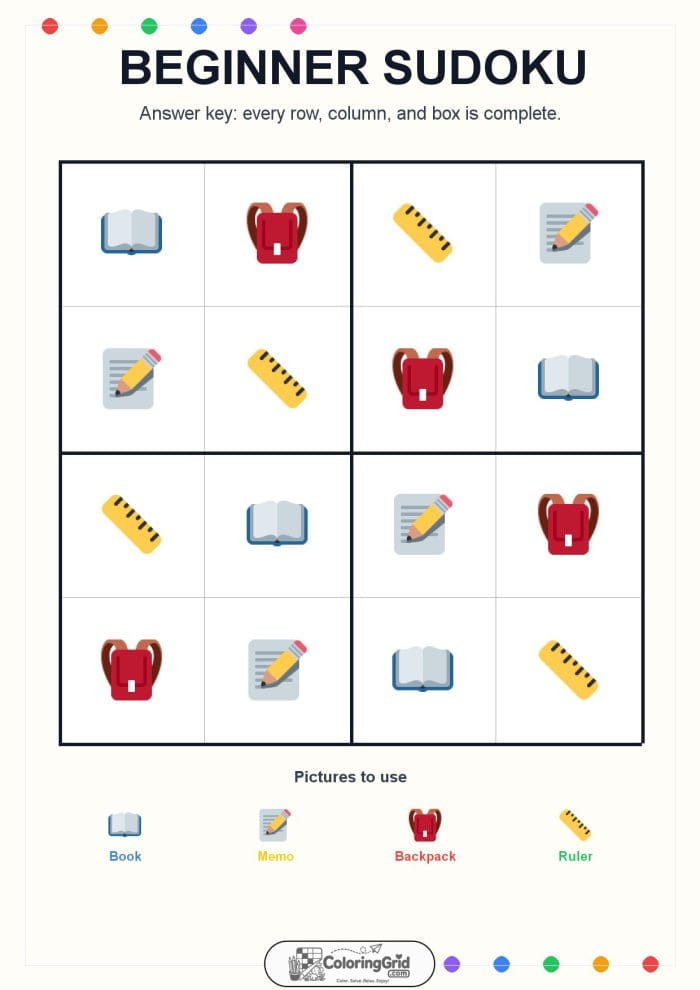 Beginner Sudoku 4x4 Puzzle 016 - ANSWER
