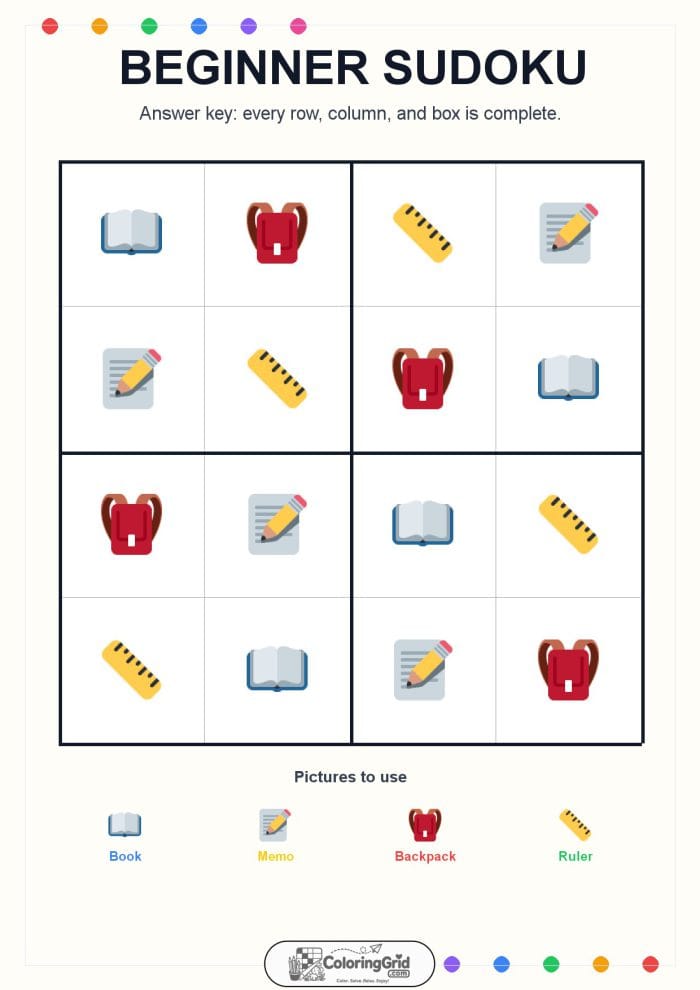 Beginner Sudoku 4x4 Puzzle 020 - ANSWER