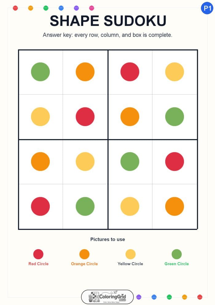Shape Sudoku 4x4 Puzzle 001 - ANSWER