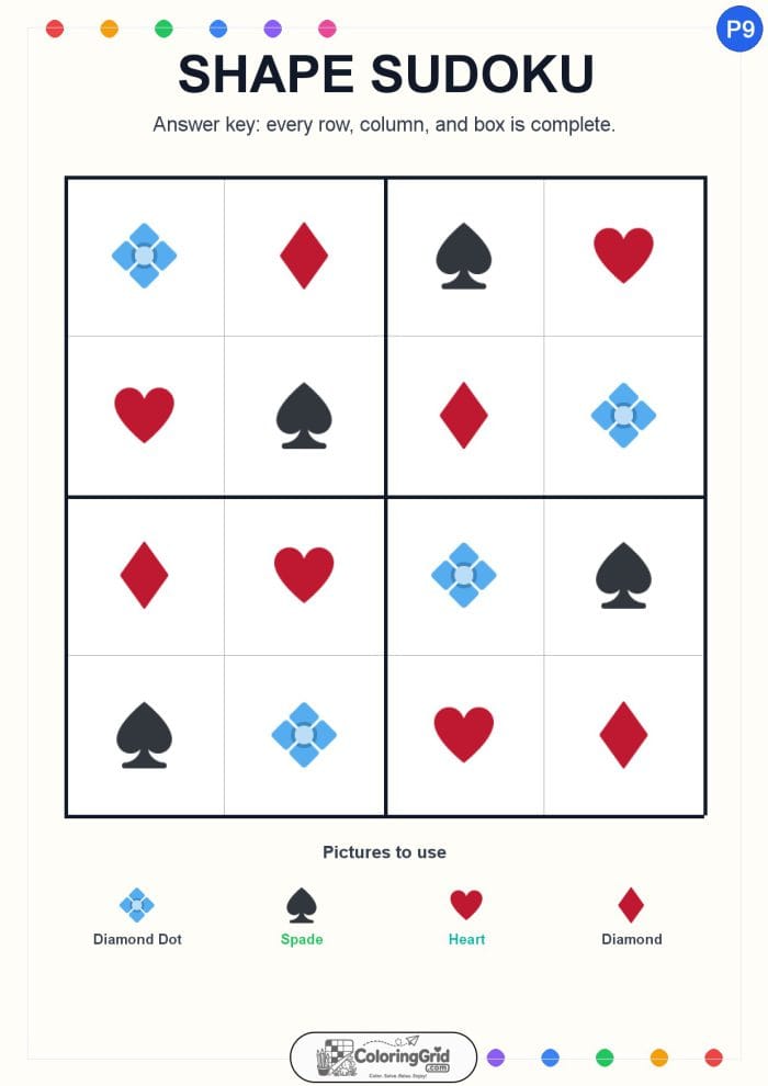 Shape Sudoku 4x4 Puzzle 009 - ANSWER