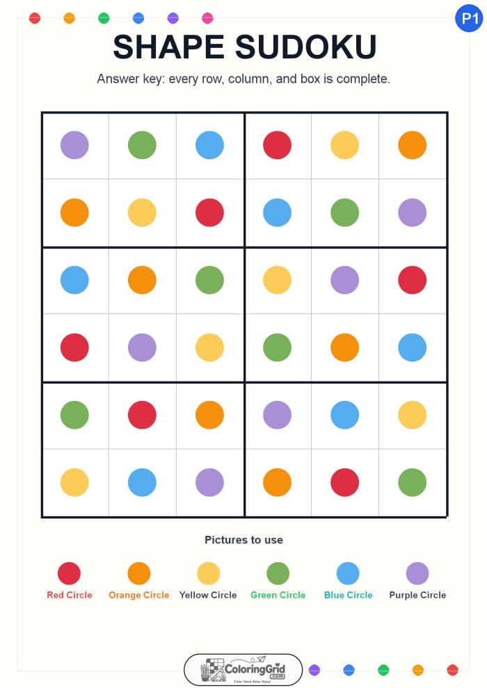 Shape Sudoku 6x6 Puzzle 001 - ANSWER