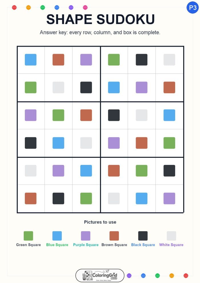 Shape Sudoku 6x6 Puzzle 003 - ANSWER