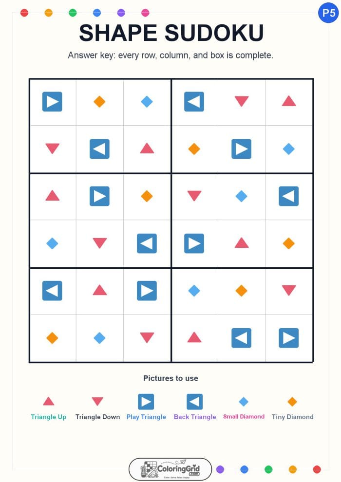 Shape Sudoku 6x6 Puzzle 005 - ANSWER