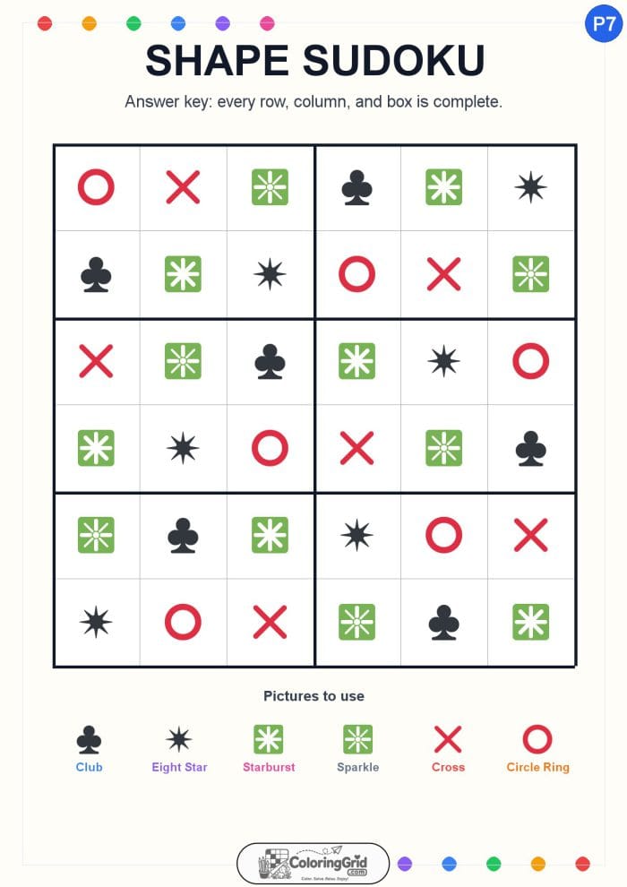 Shape Sudoku 6x6 Puzzle 007 - ANSWER