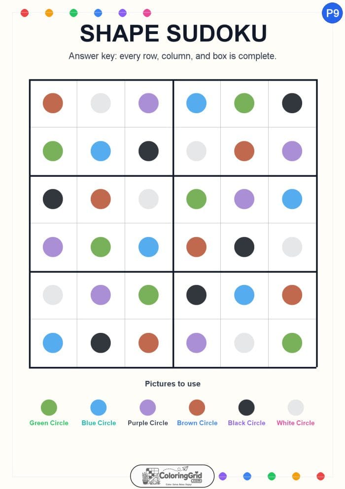 Shape Sudoku 6x6 Puzzle 009 - ANSWER