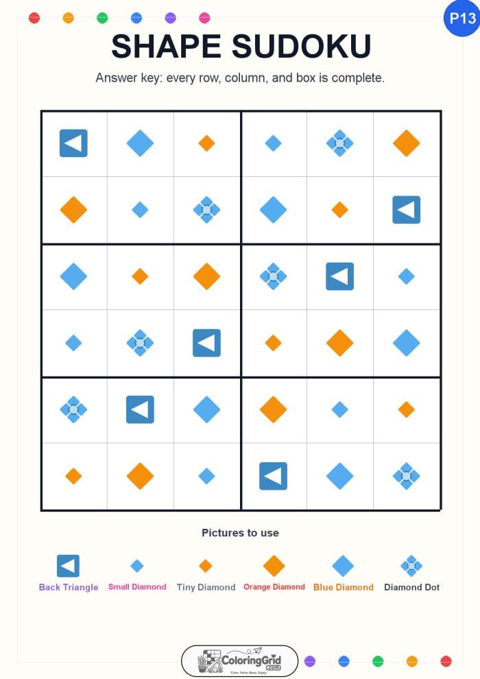 Shape Sudoku 6x6 Puzzle 013 - ANSWER