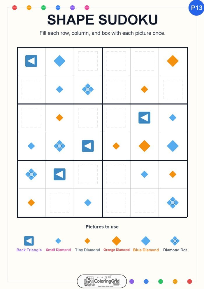 Shape Sudoku 6x6 Puzzle 013