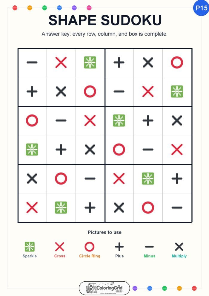 Shape Sudoku 6x6 Puzzle 015 - ANSWER