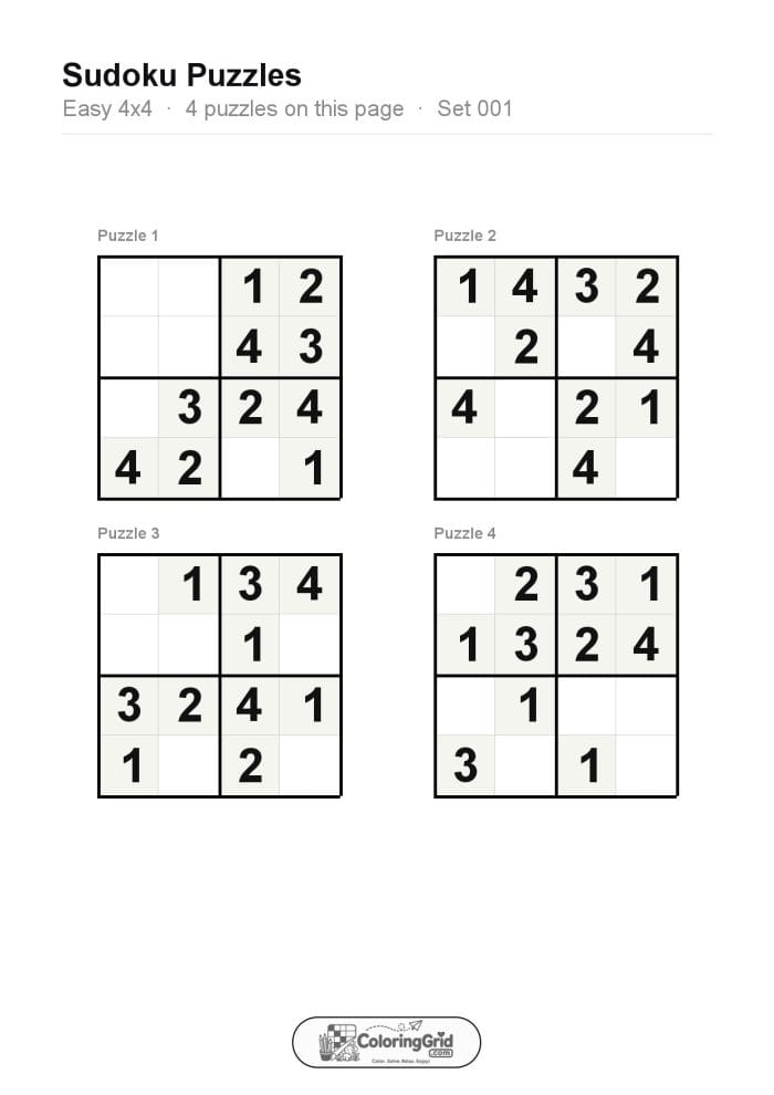 Sudoku EASY 4x4 Puzzle 001 (4 puzzles)
