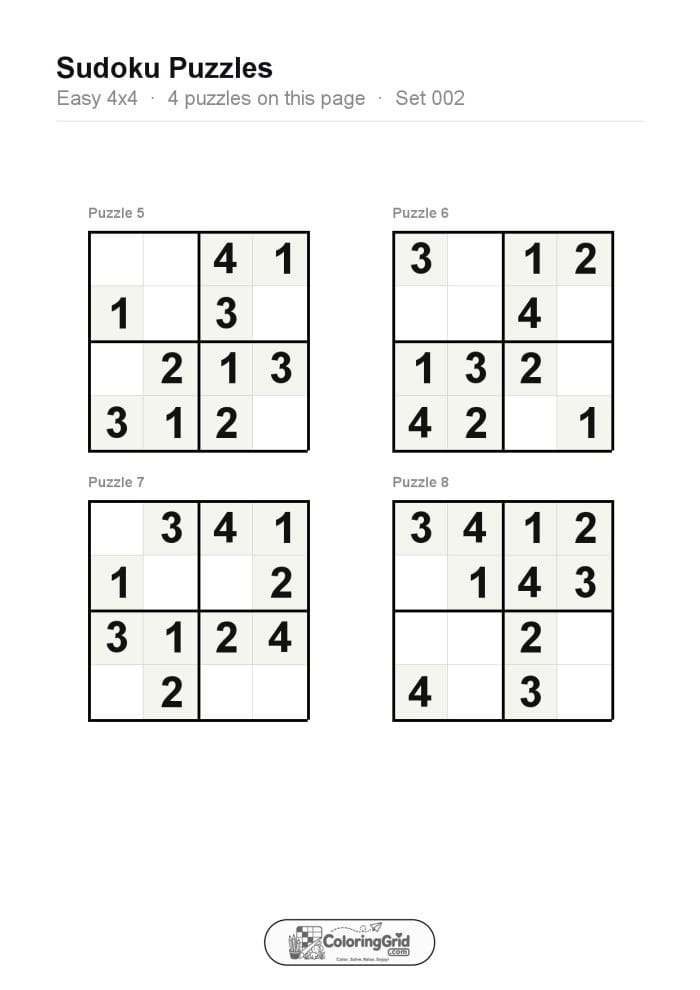 Sudoku EASY 4x4 Puzzle 002 (4 puzzles)