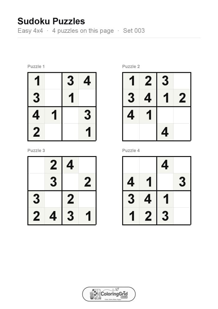 Sudoku EASY 4x4 Puzzle 003 (4 puzzles)