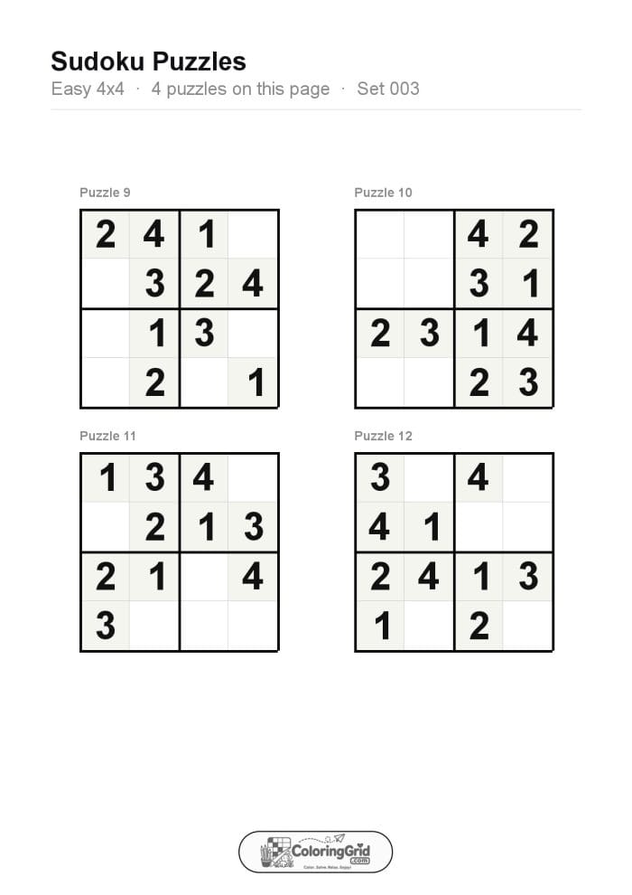 Sudoku EASY 4x4 Puzzle 003 (4 puzzles)