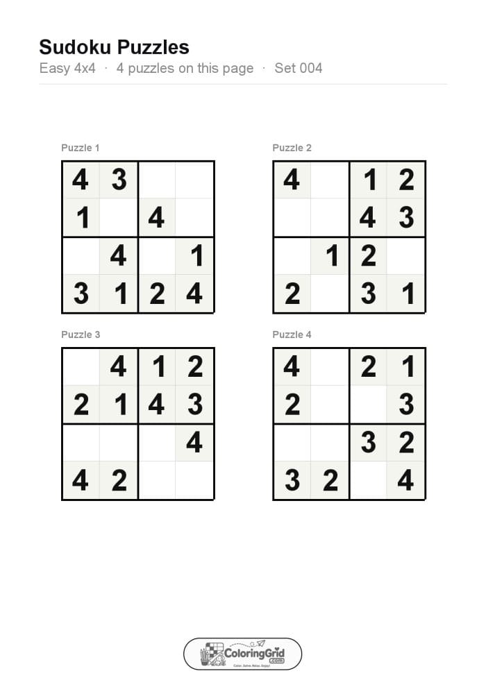 Sudoku EASY 4x4 Puzzle 004 (4 puzzles)