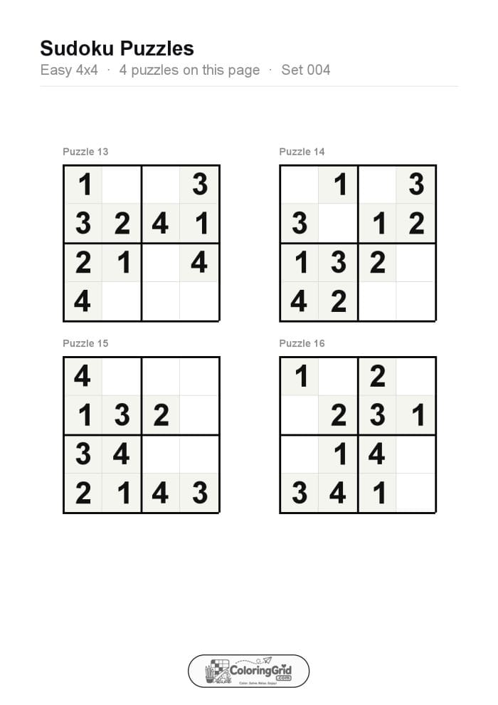 Sudoku EASY 4x4 Puzzle 004 (4 puzzles)