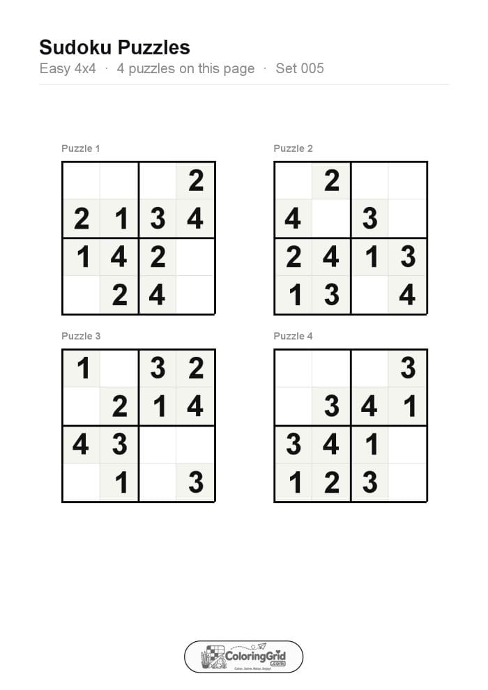 Sudoku EASY 4x4 Puzzle 005 (4 puzzles)