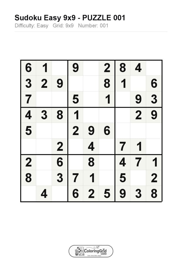 Sudoku EASY 9x9 Puzzle 001