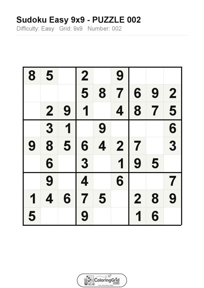 Sudoku EASY 9x9 Puzzle 002