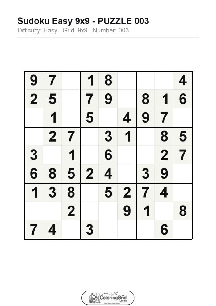 Sudoku EASY 9x9 Puzzle 003