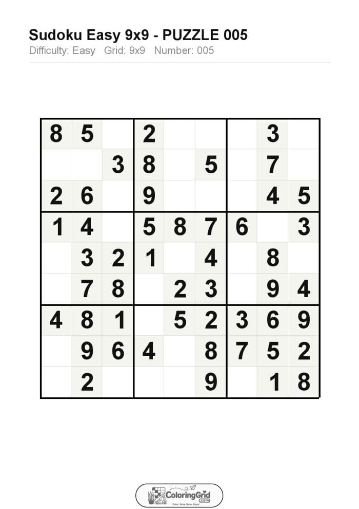 Sudoku EASY 9x9 Puzzle 005