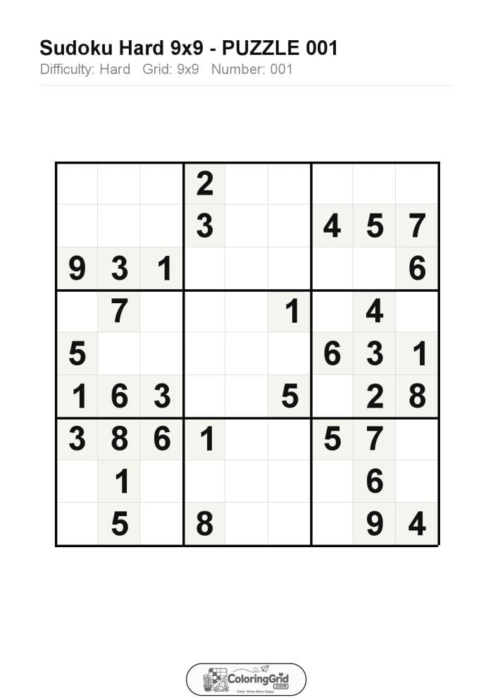 Sudoku HARD 9x9 Puzzle 001
