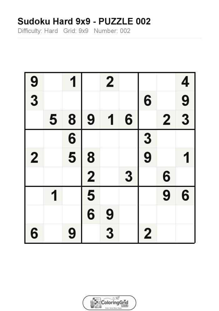 Sudoku HARD 9x9 Puzzle 002