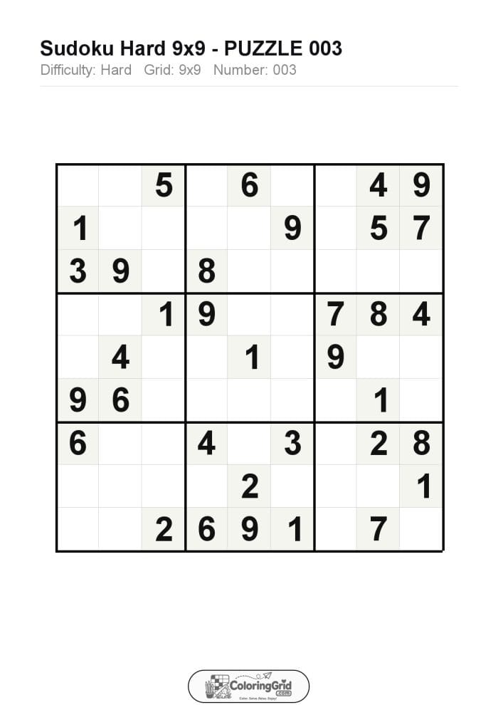 Sudoku HARD 9x9 Puzzle 003