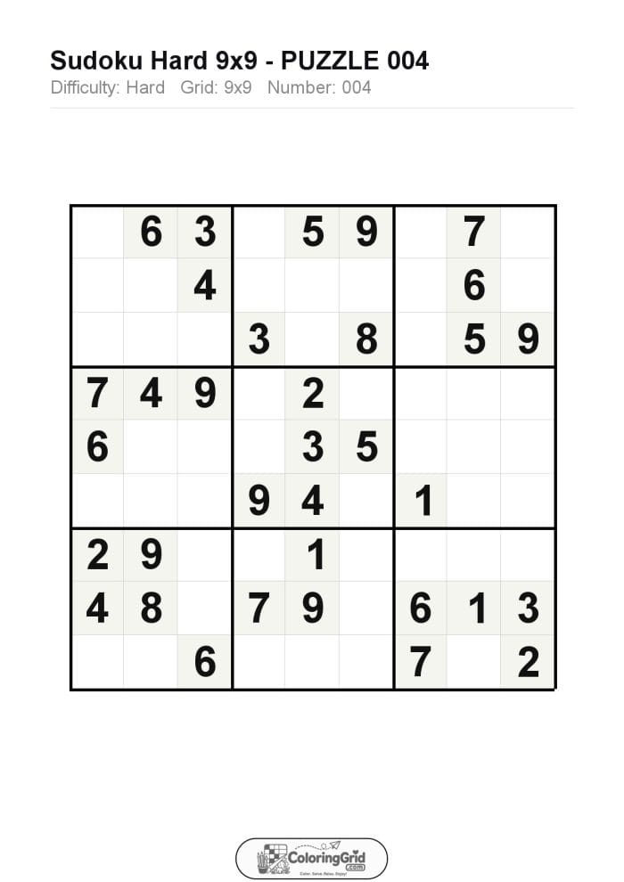 Sudoku HARD 9x9 Puzzle 004