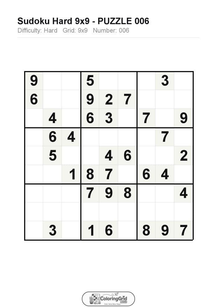 Sudoku HARD 9x9 Puzzle 006