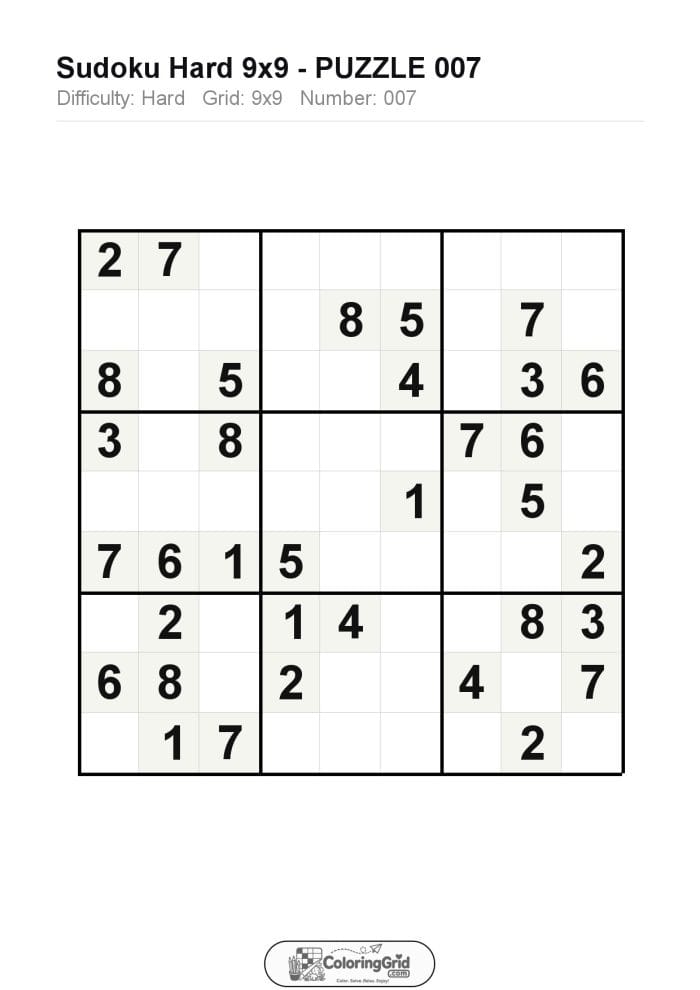 Sudoku HARD 9x9 Puzzle 007