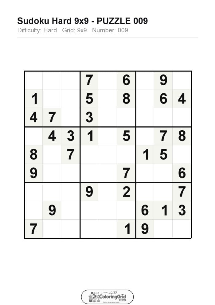 Sudoku HARD 9x9 Puzzle 009