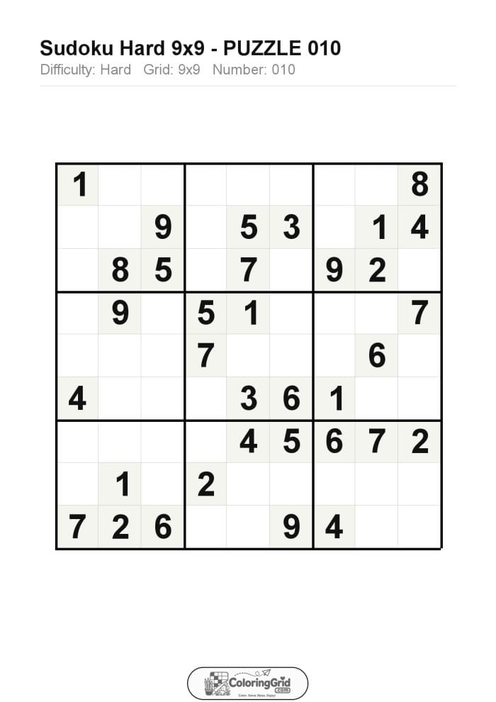 Sudoku HARD 9x9 Puzzle 010