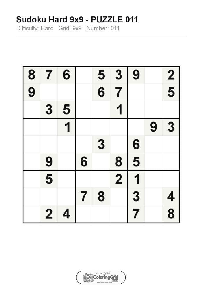 Sudoku HARD 9x9 Puzzle 011