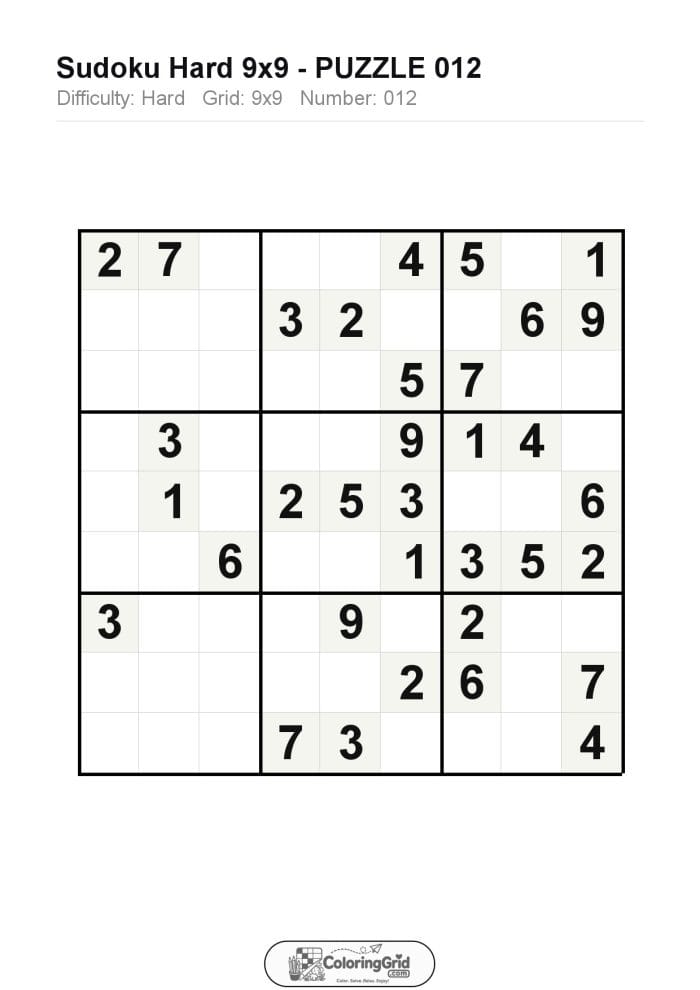 Sudoku HARD 9x9 Puzzle 012