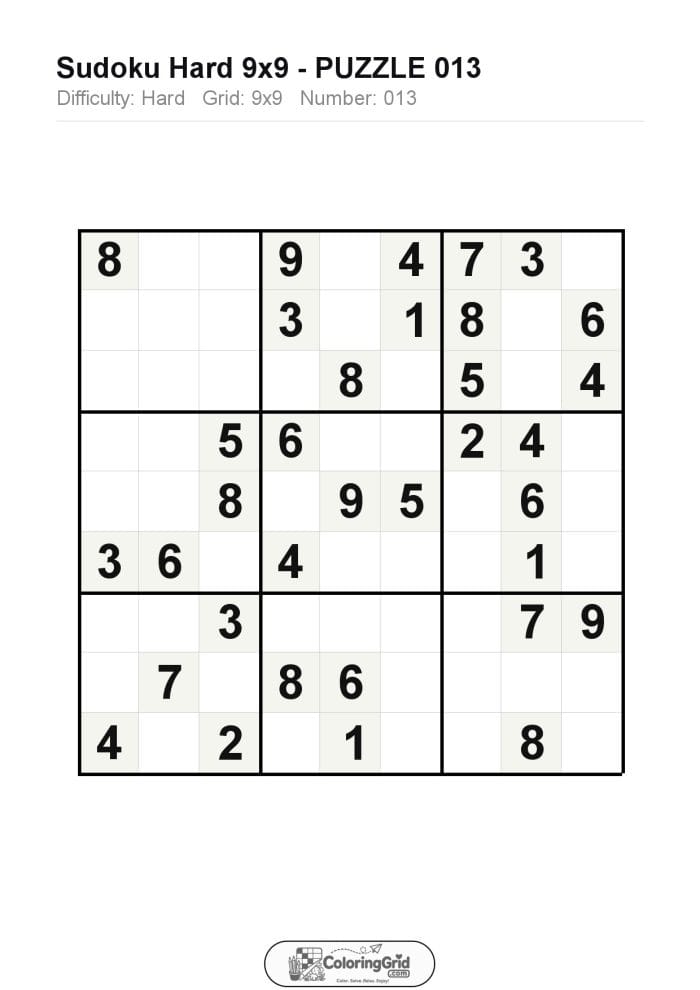 Sudoku HARD 9x9 Puzzle 013