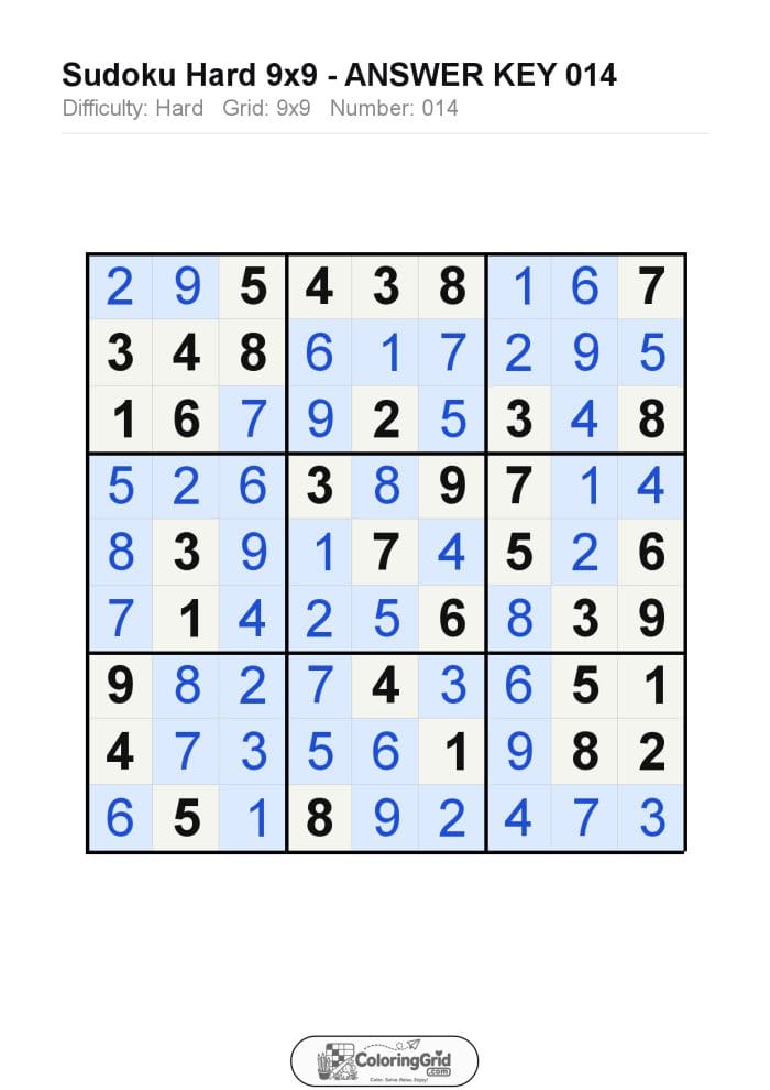 Sudoku HARD 9x9 Puzzle 014 - ANSWER