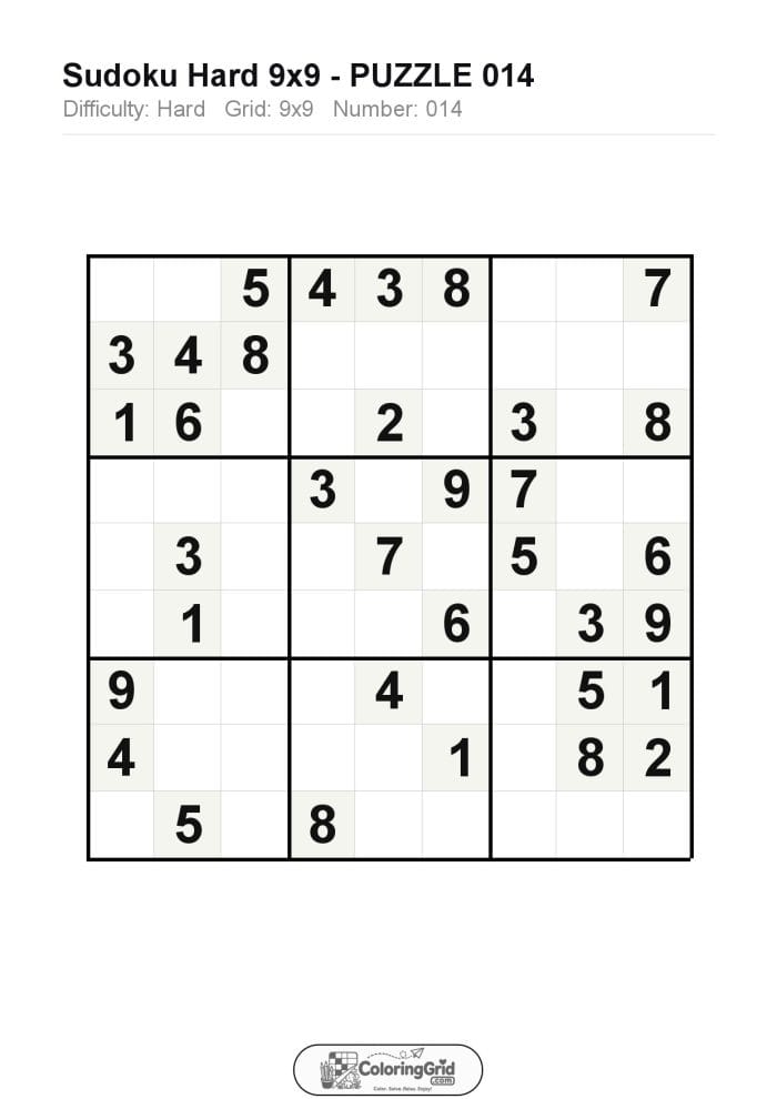 Sudoku HARD 9x9 Puzzle 014