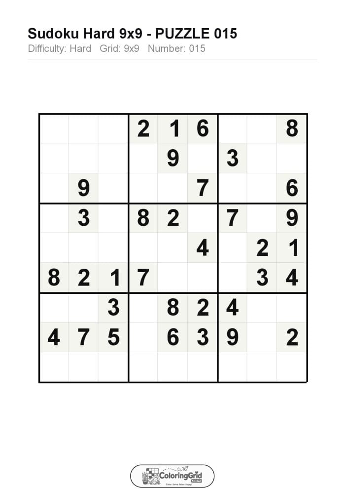 Sudoku HARD 9x9 Puzzle 015